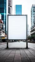 leer Plakatwand Rahmen eingebettet inmitten ein geschäftig städtisch Landschaft, öffnen Segeltuch zum Kreativität ai generativ foto