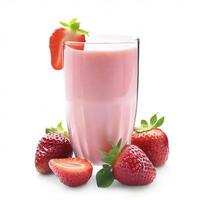 Rosa Erdbeere Smoothie im ein Glas mit Erdbeeren isoliert auf Weiß Hintergrund. ai generativ foto