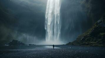 berühmt Skogafoss Wasserfall im Island. lange Exposition ai generiert foto