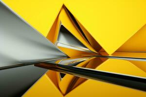 abstrakt metallisch Gelb Saphir Silber dreieckig Muster. 3d machen Illustration von modern geometrisch Tapete.ai generiert, generativ ai. foto