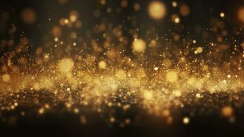 abstrakt Luxus Gold Hintergrund mit Gold Partikel. funkeln Jahrgang Beleuchtung Hintergrund. Weihnachten golden Licht scheinen Partikel Bokeh auf dunkel Hintergrund. Gold vereiteln Textur. Urlaub. ai generativ foto