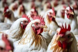 Hähnchen Bauernhof mit viele gesund Hähnchen und frisch Eier, ai generativ foto