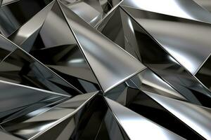 abstrakt metallisch Silber dreieckig Muster. 3d machen Illustration von modern geometrisch Tapete.ai generiert, generativ ai. foto