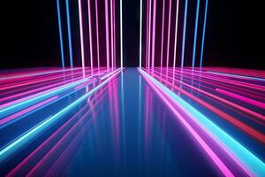 abstrakt futuristisch Neon- Linien Hintergrund, Blau und Rosa Farbe. Cyber Raum und Daten Transfer Konzept.ai generiert, generativ ai foto