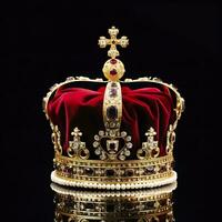 das königlich Krönung Krone isoliert auf ein schwarz Hintergrund. generativ ai foto