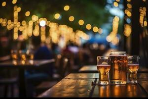 Bokeh Hintergrund von Straße Bar Bier Restaurant, draußen im Asien, ai generativ foto