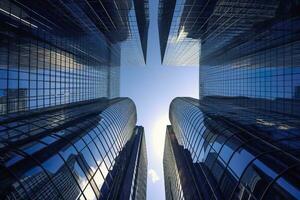 reflektierend Wolkenkratzer, Geschäft Büro Gebäude. ai generiert foto