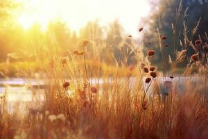 Kunst Herbst sonnig Natur Hintergrund. generativ ai foto