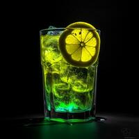 Glas von Limonade Zitrone Saft Scheiben von Zitrone Essen Fotografie ai generiert Foto