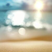 tropisch Sommer- Sand Strand und Bokeh Sonne Licht auf Meer Hintergrund. ai generativ foto