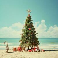 glücklich fröhlich Weihnachten Sommer- Baum realistisch schön Hintergrund foto