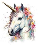 Aquarell bunt Blume Einhorn Gesicht Illustration schön Hintergrund foto