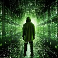 ein Computer Hacker tragen ein Kombination von ein Kerl ai generiert Bild foto