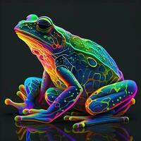 bunt Frosch Muster Sitzung Neon- Farbe Hintergrund ai generiert Bild foto