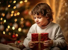 Junge mit Weihnachten gut Box foto