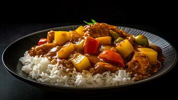 ein Curry Reis mit verwischen Hintergrund ai generativ foto