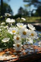 sonnig Tag, einfach Hintergrund, Blumen, Bäume. ai generativ foto