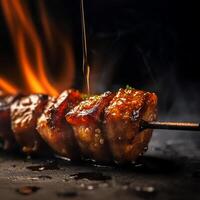 ein Yakitori mit verwischen Hintergrund ai generativ foto