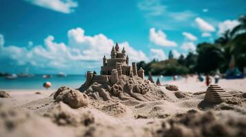 ein Sand Schloss Strand mit ein Blau Himmel und Weiß Wolken foto