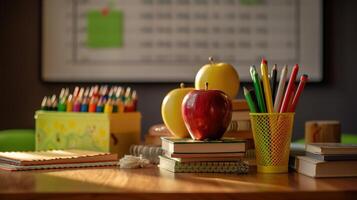 Foto von zurück zu Schule einstellen und Dekorationen ai generativ