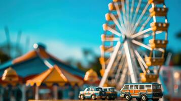 ein Miniatur Ferris Rad mit ein Blau Himmel im das Hintergrund foto