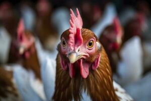 Hähnchen Bauernhof mit viele gesund Hähnchen und frisch Eier, ai generativ foto