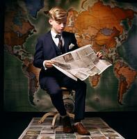 ein jung Investition Banker suchen beim ein Karte von das Welt, Geschäft und Marketing Lager Fotos