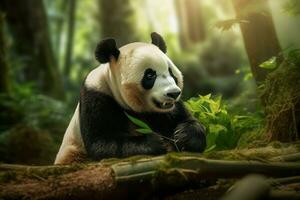 Panda Bambus Wald Essen. generieren ai foto
