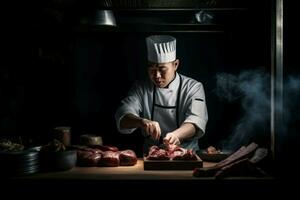 Chinesisch Mann kochen. generieren ai foto