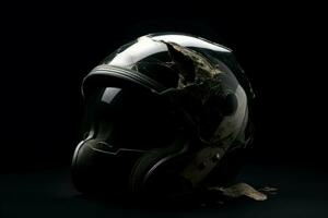 gebrochen Motorrad Helm Objekt. generieren ai foto