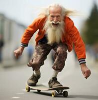 ein Person Wer ist Leerlauf auf Skateboard Lager Foto aybaab, modern Altern Lager Bilder, ai generiert Altern Bilder