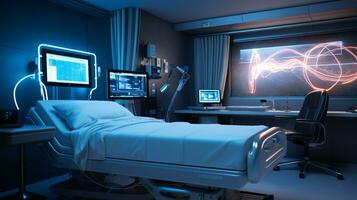 ein Krankenhaus Bett Nächster zu ein Monitor, medizinisch Lager Bilder foto