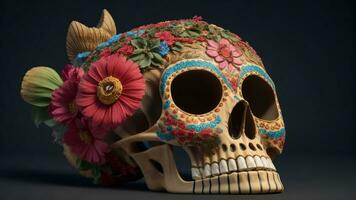 Blumen- geschmückt Mexikaner Schädel inspiriert durch catrina ai generiert foto