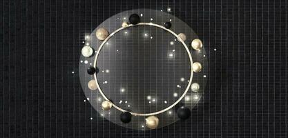 kreisförmig Glas Rahmen zum Mitteilungen und Bilder mit Perlen und Perlen um modern dekorativ Hintergrund 3d Illustration foto