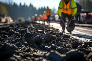 Straße Reparatur Asphalt Pflaster generativ ai foto