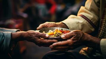 Freiwillige Futter das obdachlos generativ ai foto