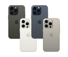 Neu Apfel iPhone 15 Profi, modern Smartphone Gerät, einstellen von 4 Stücke im Neu Original Farben - - Vektor foto