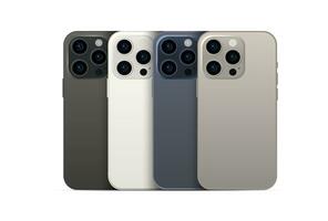 Neu Smartphone 15 Profi, modern Smartphone Gerät, einstellen von 4 Stücke im Neu Original Farben - - Vektor foto