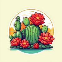 ein Aufkleber bunt Kaktus Blume Vektor Illustration Hintergrund foto
