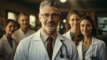 Mannschaft von medizinisch Arbeitskräfte Ärzte lächelnd im Krankenhaus, Medizin und Gesundheitswesen Konzept foto
