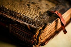 historisch Bibel uralt Nahaufnahme. generieren ai foto