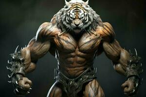 ehrgeizig Bodybuilding Tiger. generieren ai foto