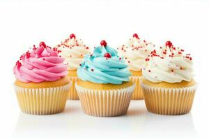 flauschige Geburtstag Cupcakes. generieren ai foto