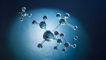 Wissenschaft Hintergrund mit molekulare und Atom Modell. abstrakt molekular Struktur. ai generiert foto
