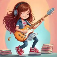Teenager Mädchen spielen Gitarre 3d Karikatur Charakter foto