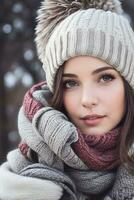 ai generieren Winter Mode weiblich Porträt foto