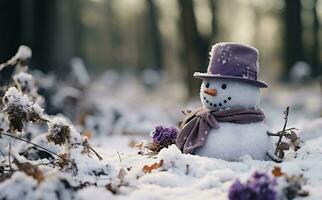 ein Schneemann im Winter Hintergrund foto