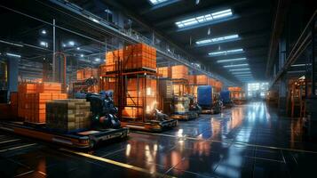 groß automatisiert Warenhaus Logistik Center zum das Lieferung und Lager von Waren. ai generiert foto