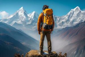 Wanderer im Berge schön Aussicht ai generiert foto