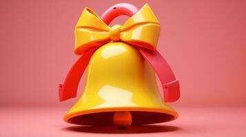 ein Gelb Glocke mit Rosa Bogen zum ein Geburtstag, Weihnachten Bild, 3d Illustration Bilder foto